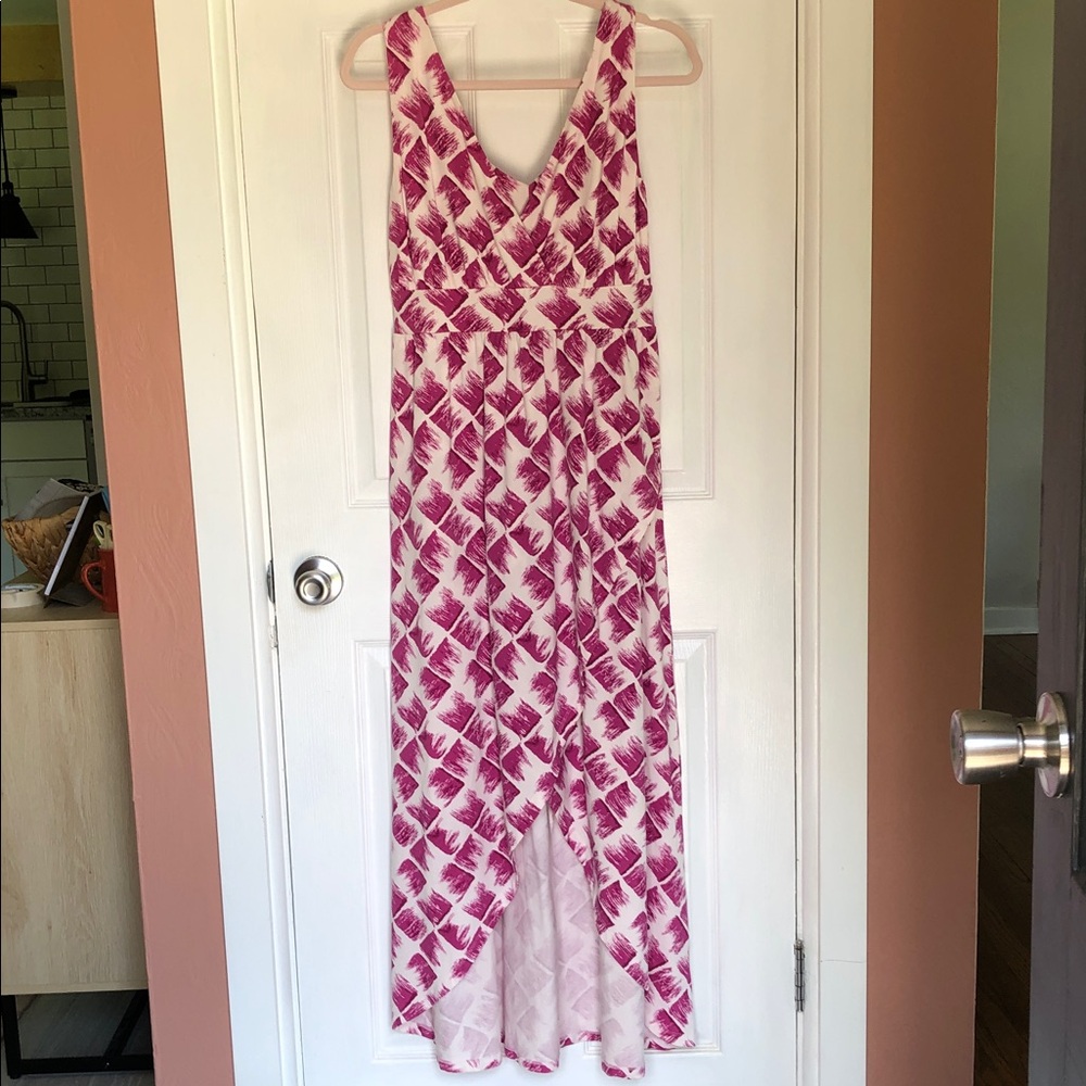 Garnet Hill Jersey Knit Sleeveless Maxi High-Low Hem Size 10 Fuchsia/white